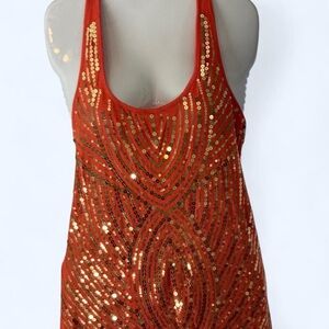 Charlotte Russe orange and gold sequin tank top  S